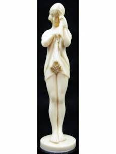 The Little Sad One, Ivory Sculpture on Marble Base