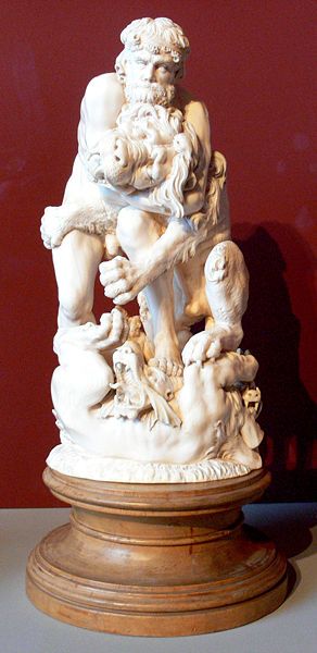 Hercules as the Conqueror of the Lernean Hydra and the Nemean Lion, before 1695, ivory (Inv. 726, aus der Kunstkammer), Bode-Museum Berlin