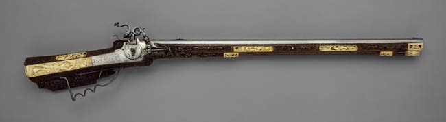 Wheel-lock Rifle,engraved steel; wood, inlaid with ivory and mother-of-pearl, ca. 1680-90