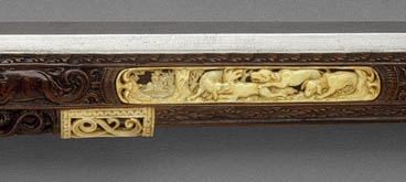 Â Detail of ivory inlay under barrel of rifle, ca. 1680-90
