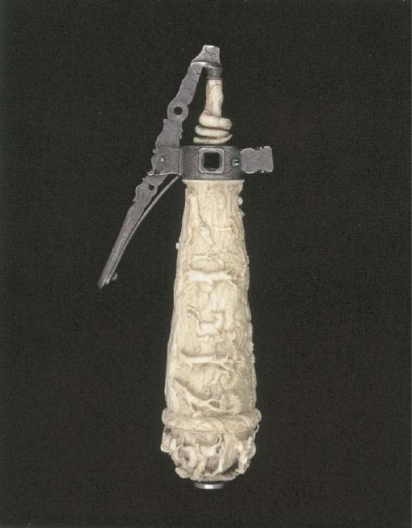 Ivory powder flask, 17th century