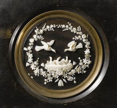 Allegory of Love with Two Doves, ivory micro carving, late 18th-early 19th century, 14.5 cm x 14.5 cm